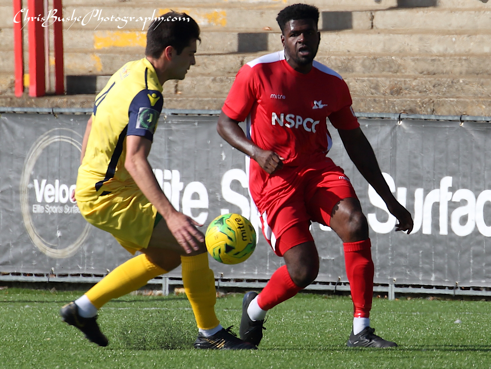 Paris Hamilton-Downes Carshalton captain attacking left wing .Defender Joe Christou